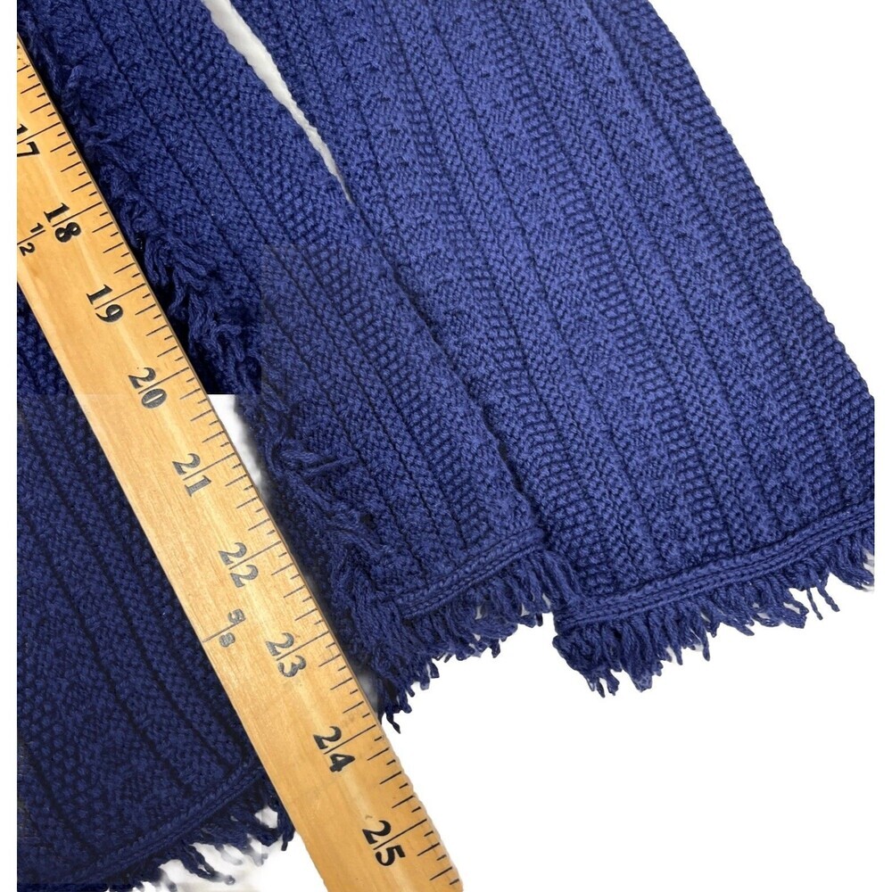 Alashan Cotton Cashmere Cardigan Small Sapphire Blue Fringe Boho Hook Eye - Picture 12 of 13